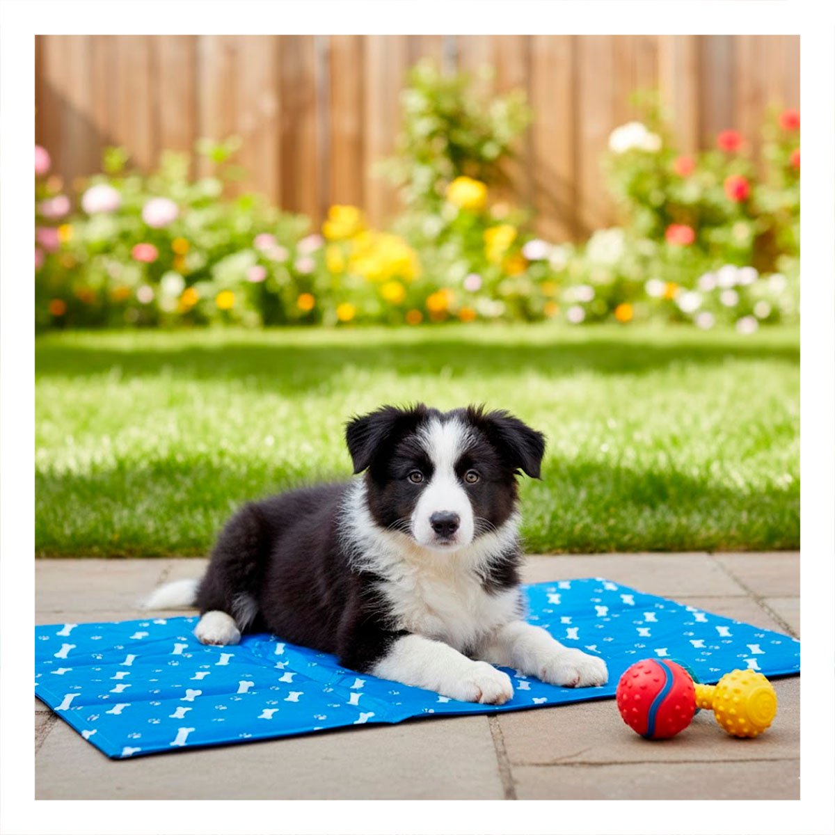 PACK4 BASE GEL FRIO PARA MASCOTA PATRON HUESITOS 50X65CM MD AZUL YREGALO STICKER - 5
