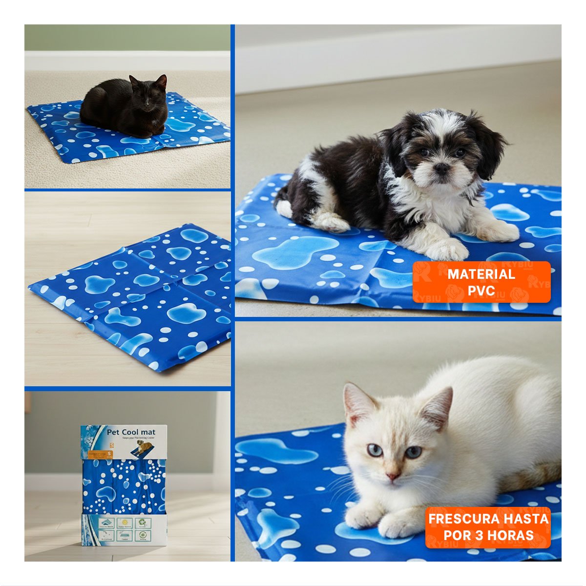 PACK4 CAMA FRIA TIPO TAPETE PARA VERANO 30X40CM S AZUL BURBUJA YREGALO STICKER - 2