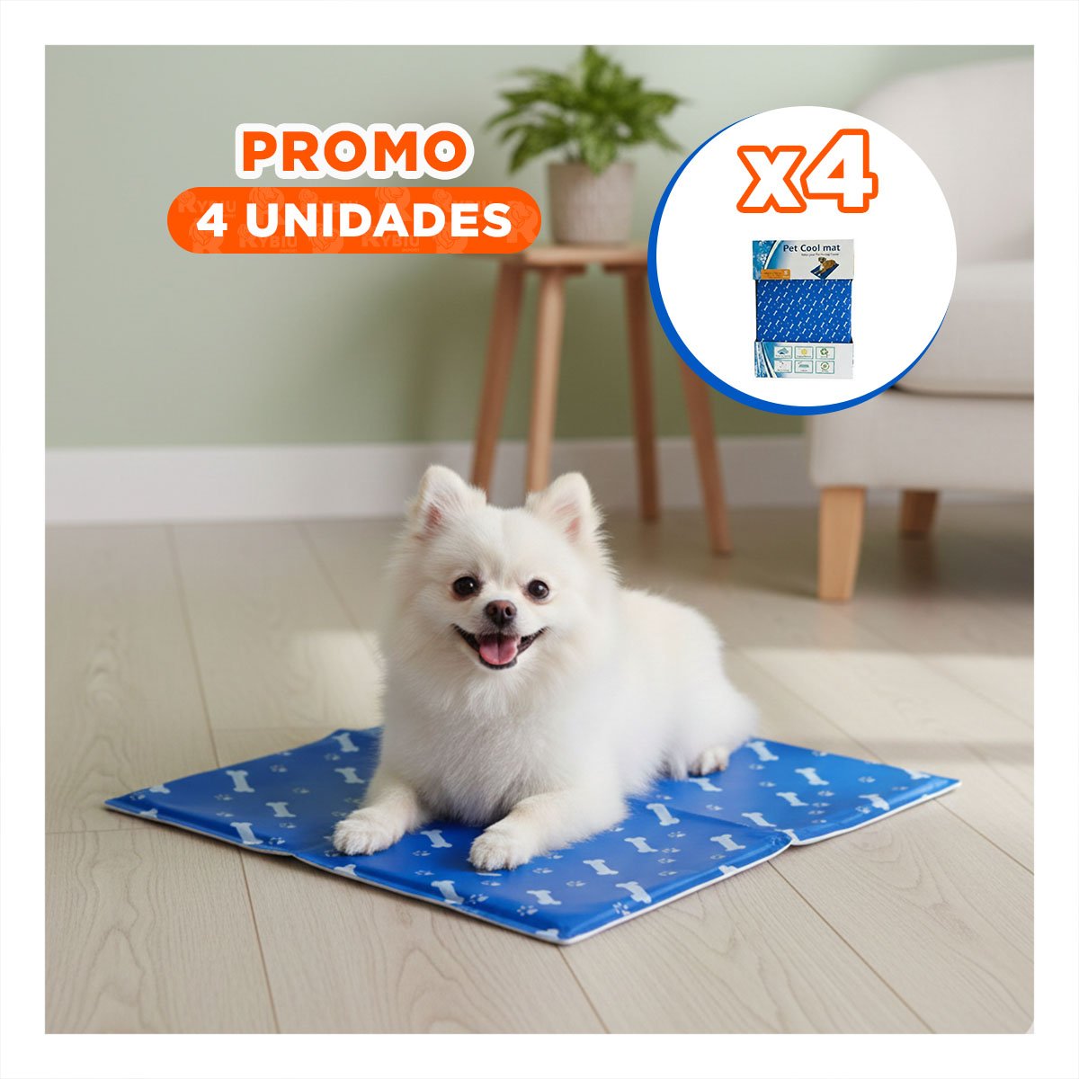 PACK4 COLCHONETA FRIA CON TECNOLOGIA DE ENFRIAMIENTO ESTILO HUESITOS AZUL S YREGALO STICKER - 1