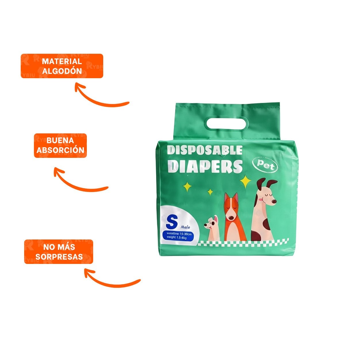 PROTECTOR DESECHABLE CON SECADO RAPIDO PARA MASCOTA MACHO S VERDE YSTICKY - 5