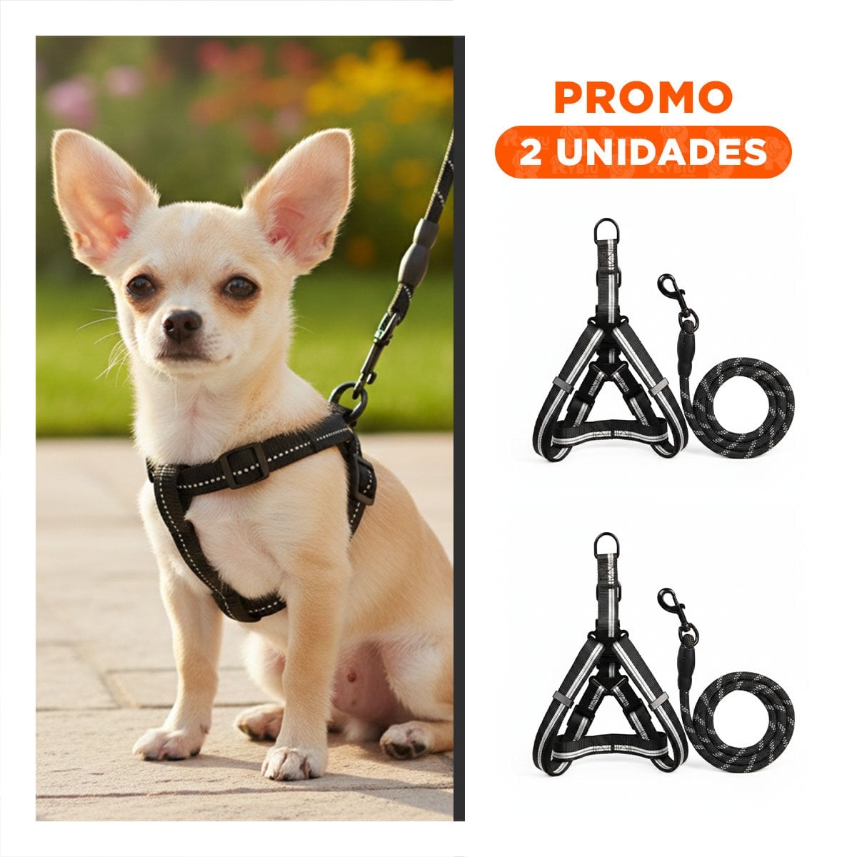 PACK2 IMPLEMENTO CON PECHERA AJUSTABLE Y SOGA NEGRA 120CM NEGRO YREGALO STICKER - 1