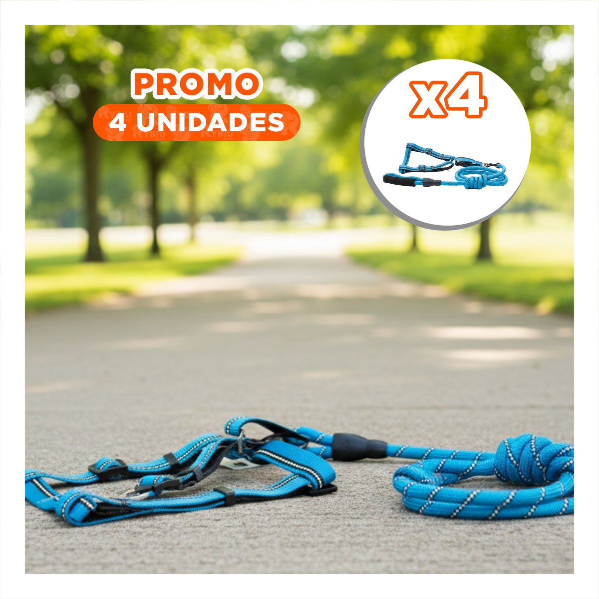 PACK4 SOPORTE DE PASEO CON ARNES Y CORREA PARA MASCOTAS 120CM CELESTE YREGALO STICKER - 1