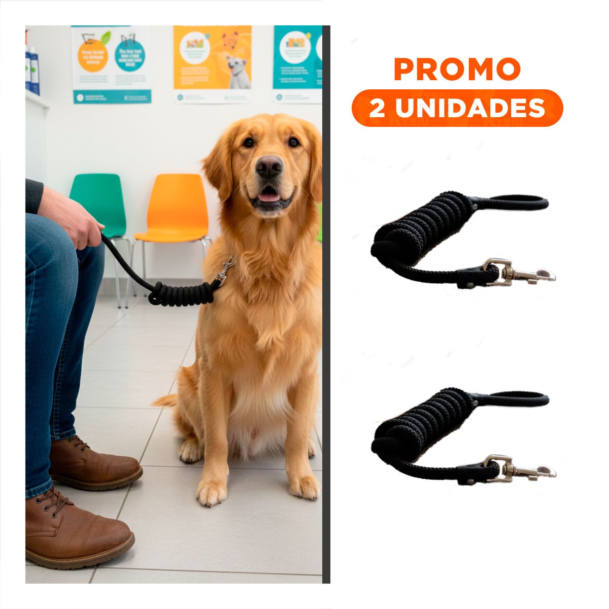PACK2 EXTENSION DE PASEO PARA PERRO COLOR NEGRO RESISTENTE Y SEGURA YREGALO STICKER - 1