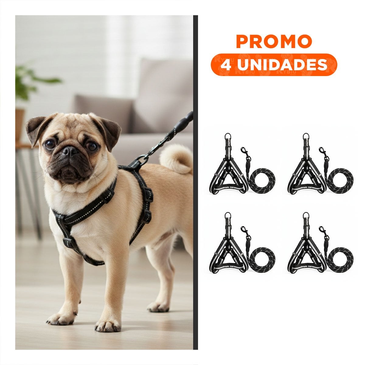 PACK4 IMPLEMENTO DE CAMINATA EXTERIOR CON ARNES NEGRO 120CM NEGRO - 1
