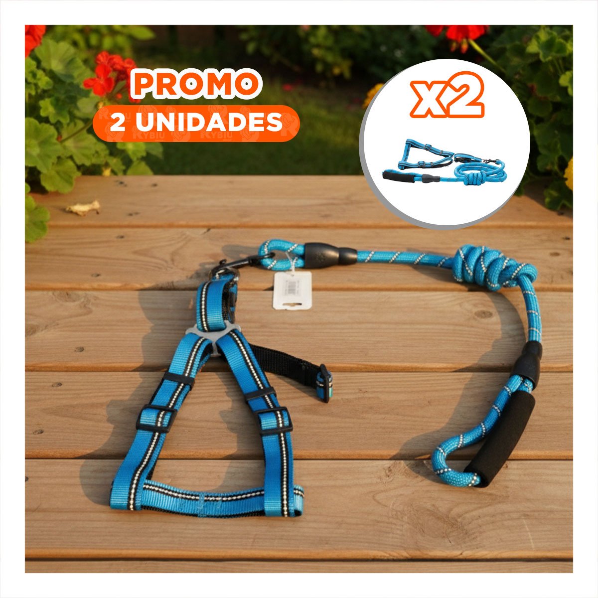 PACK2 IMPLEMENTO DE PASEO CON ARNES Y CORREA PARA MASCOTAS 120CM CELESTE - 1