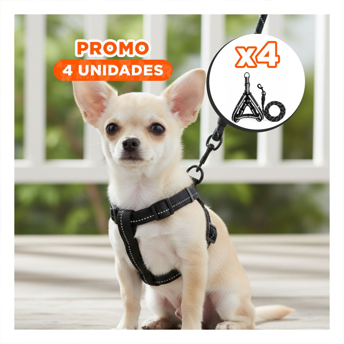 PACK4 SOPORTE COMPLETO DE CAMINATA PARA MASCOTAS NEGRO 120CM NEGRO YREGALO STICKER - 1