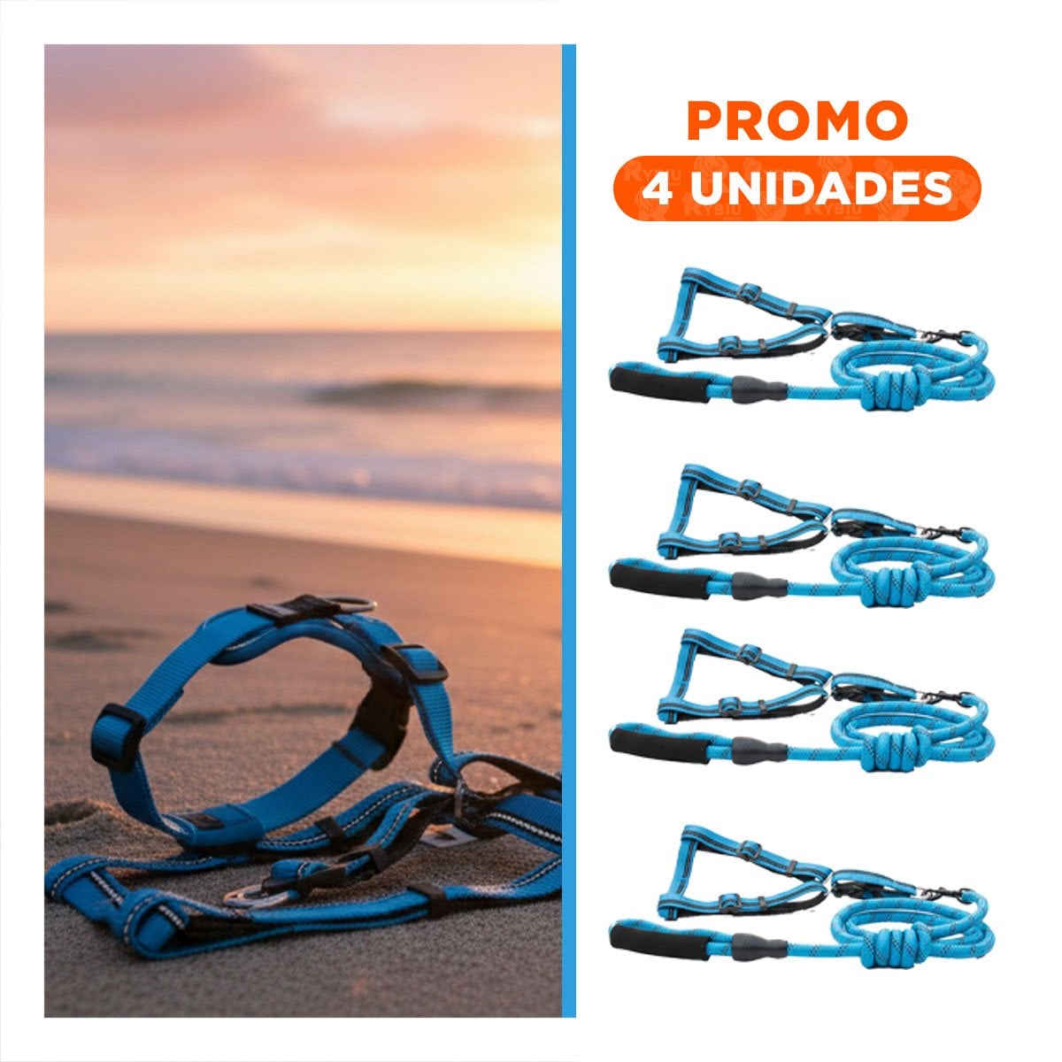 PACK4 IMPLEMENTO CON SOGA LARGA Y AJUSTE SEGURO PARA MASCOTAS 120CM CELESTE - 1