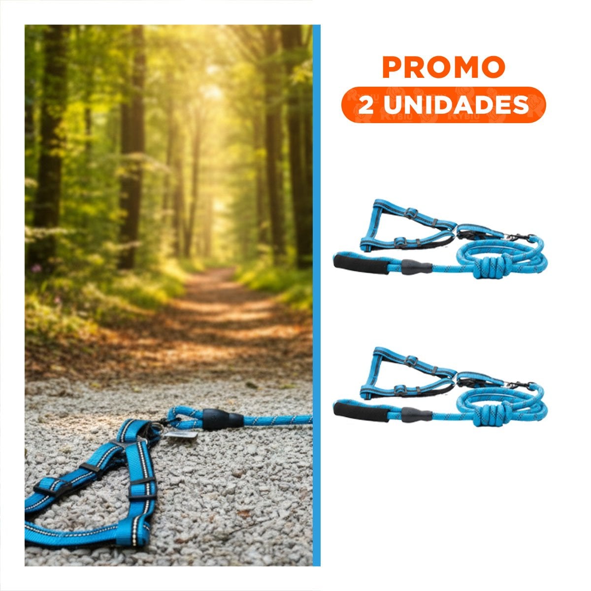 PACK2 IMPLEMENTO COMPLETO PARA CAMINATA PARA MASCOTAS 120CM CELESTE YREGALO STICKER - 1
