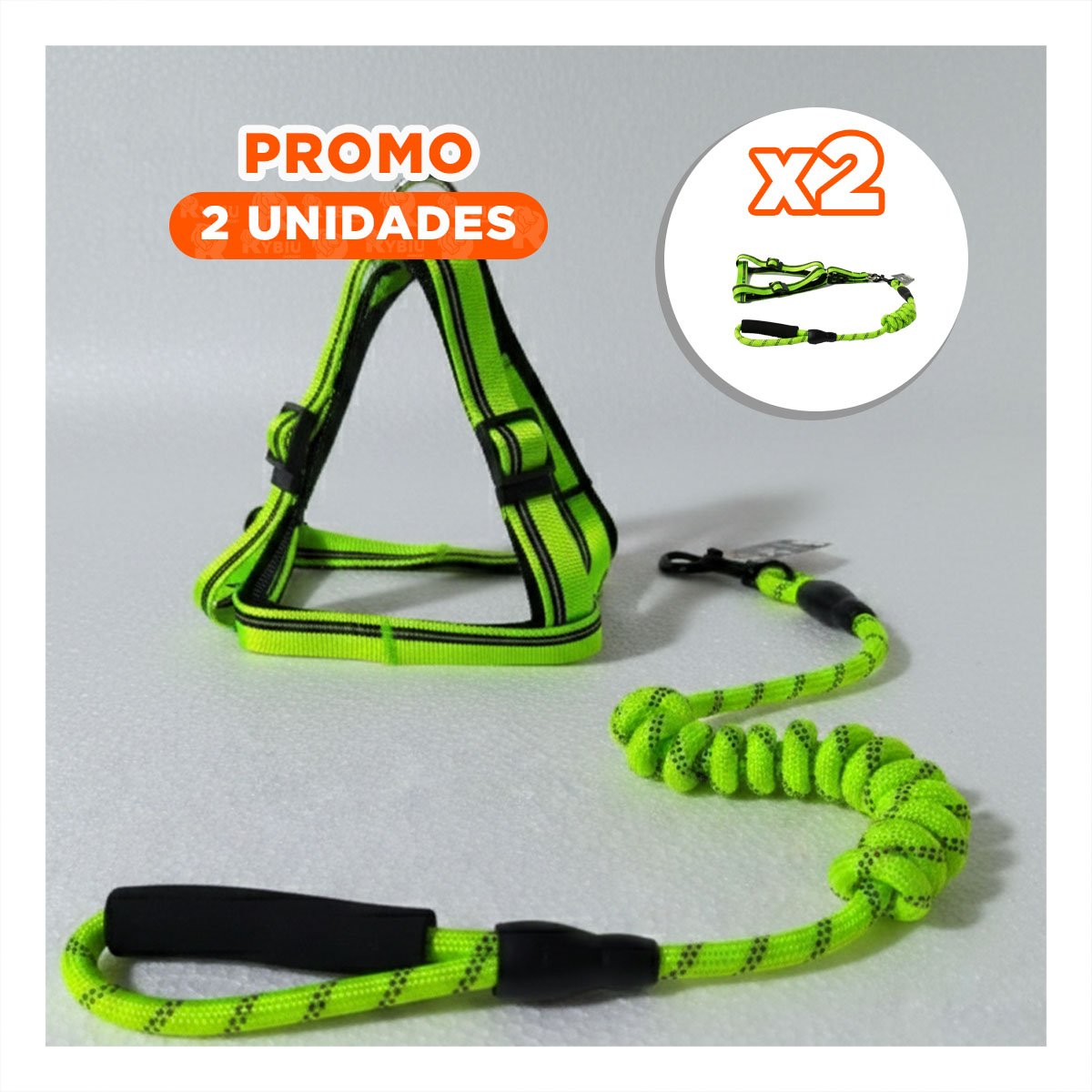 PACK2 SOPORTE DE PASEO CON ARNES Y CORREA 120 CM VERDE - 1