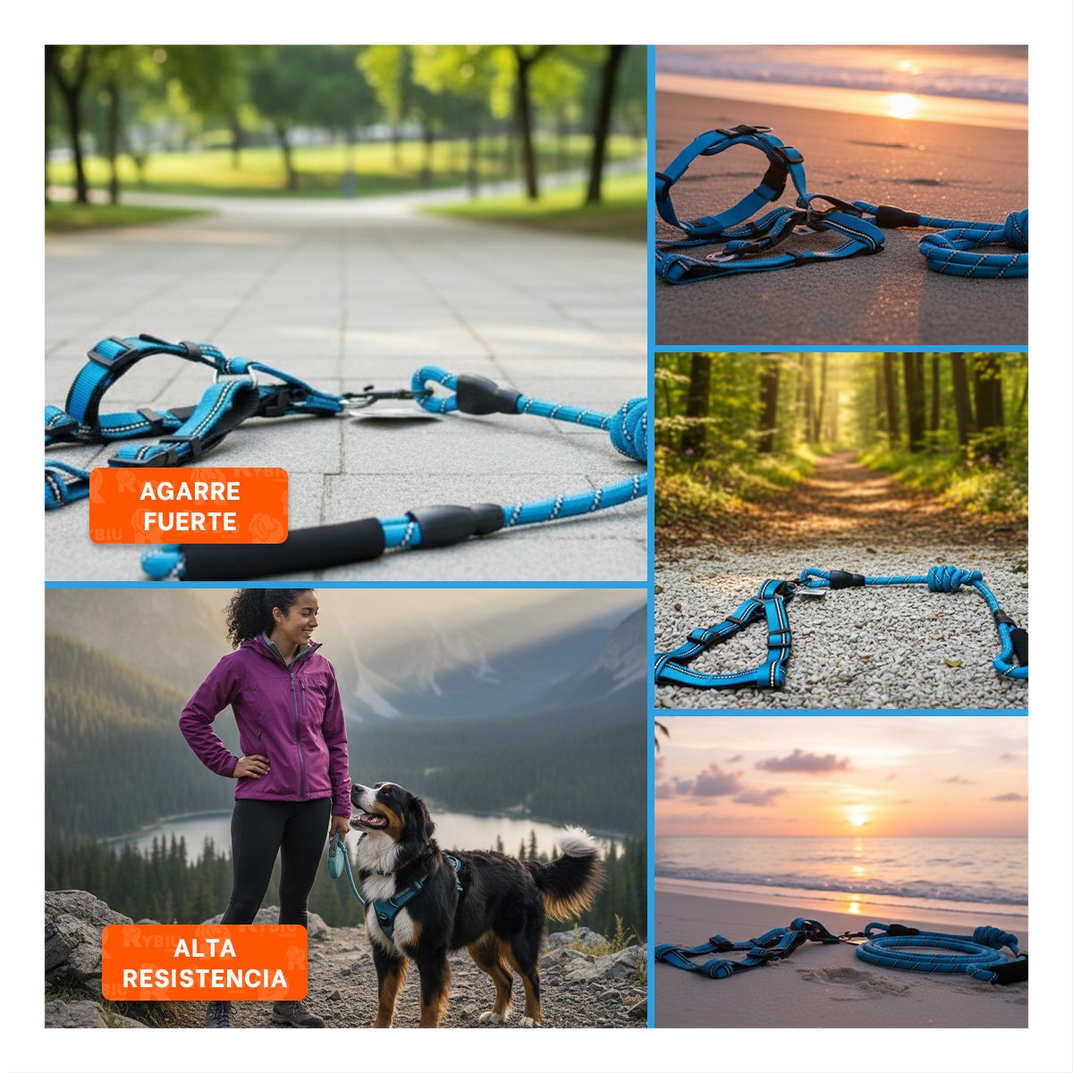 PECHERA PARA CAMINATAS LARGAS CON SOGA PARA MASCOTAS 120CM CELESTE YLIGAS REGALO - 1
