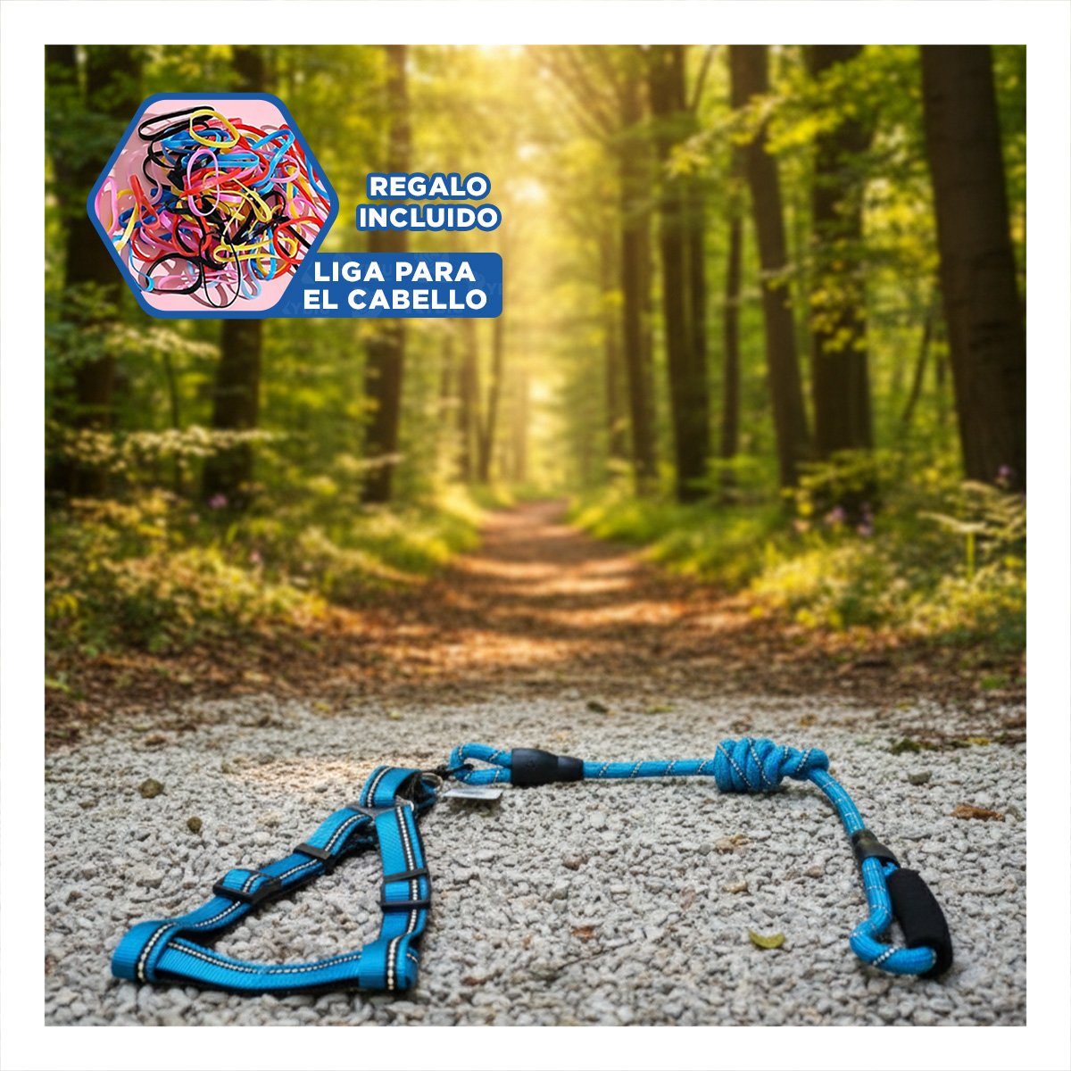 PECHERA PARA CAMINATAS LARGAS CON SOGA PARA MASCOTAS 120CM CELESTE YLIGAS REGALO - 2