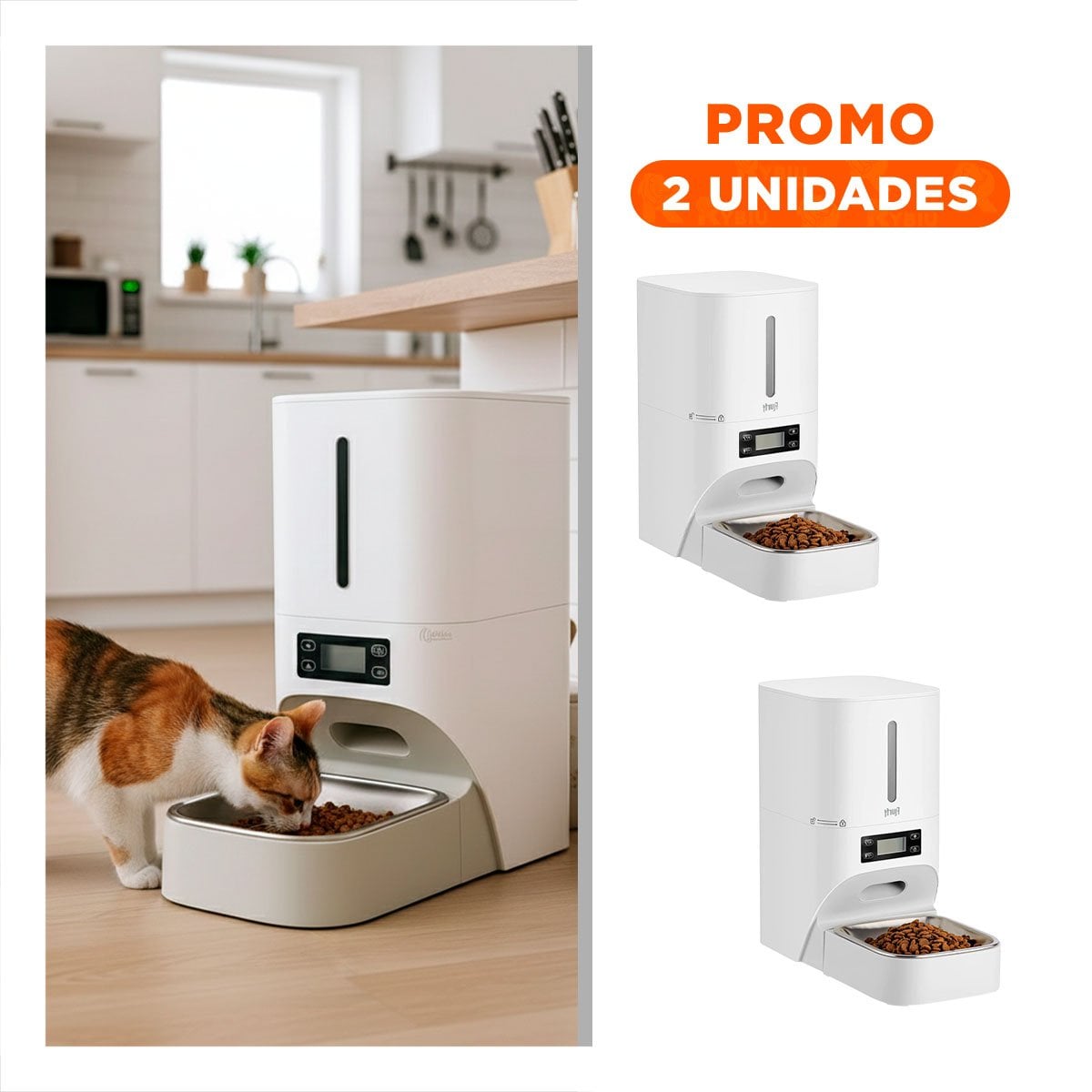 PACK2 DISPENSADOR DIGITAL DE ALIMENTO PARA MASCOTA BLANCO FUNCIONAL YREGALO STICKER - 1