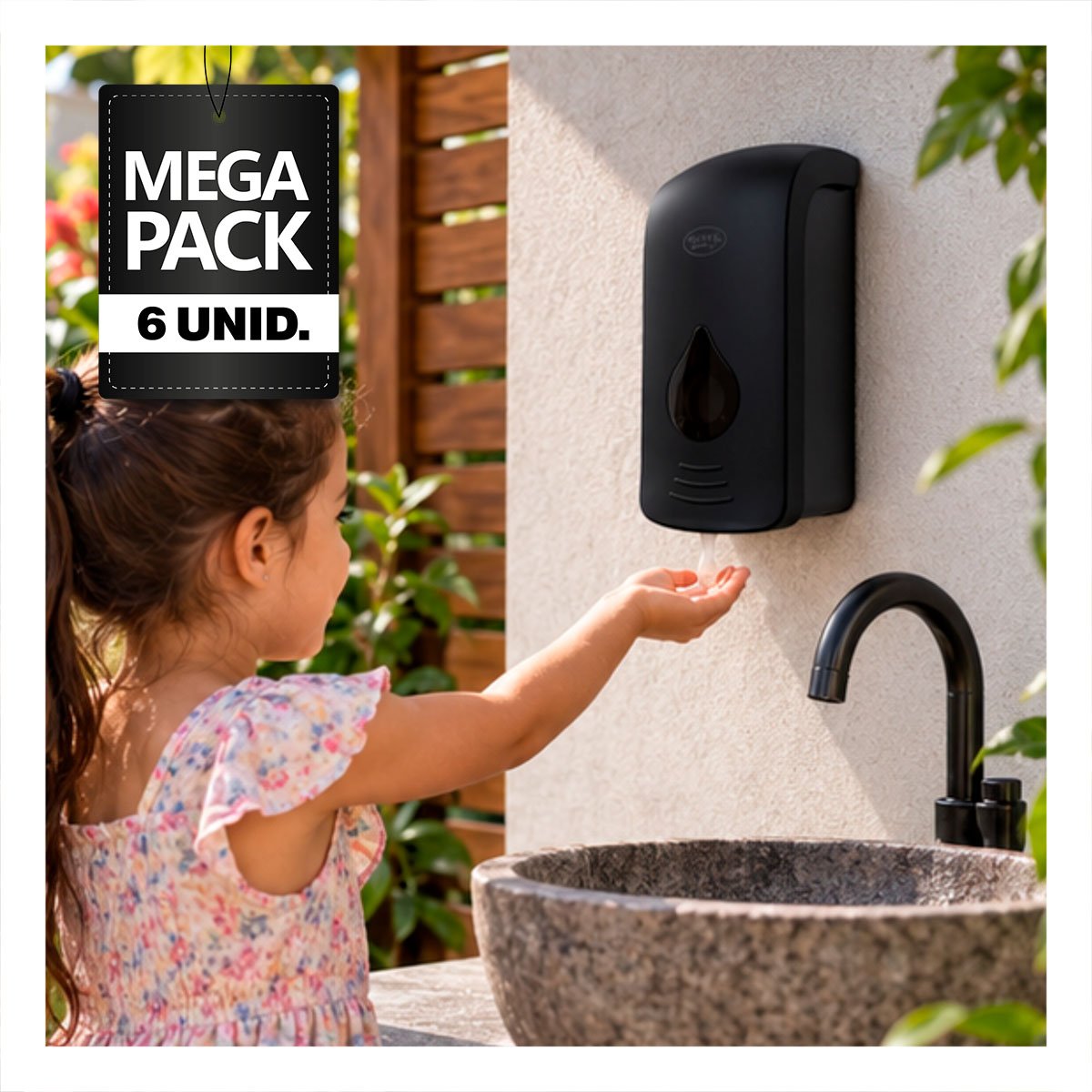 PACK6 DURADERO DISPENSADOR DE JABON LIQUIDO DE PARED NEGRO PARA EL HOGAR Y BANO - 1