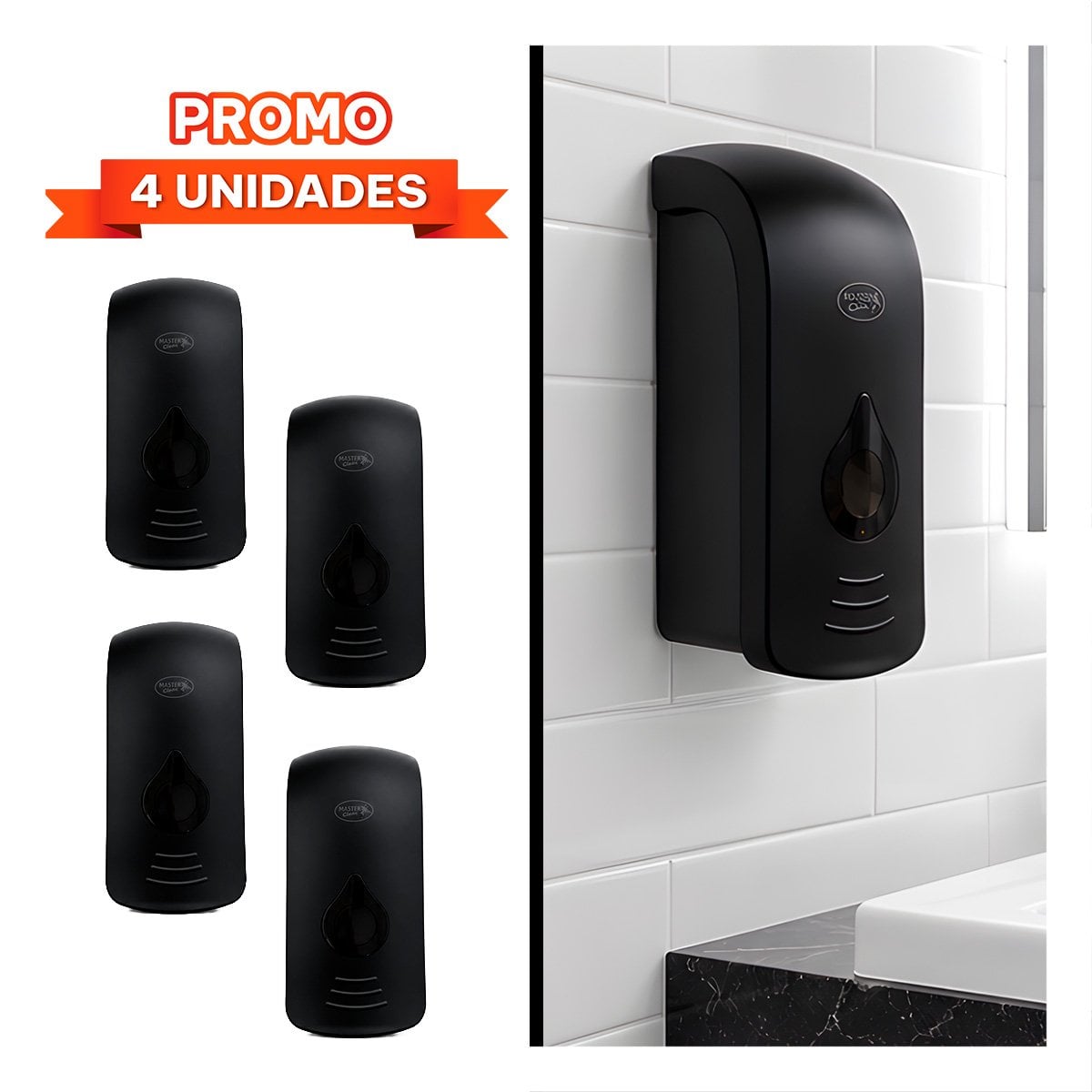 PACK4 DOSIFICADOR DE DETERGENTE LIQUIDO DE PARED NEGRO DURADERO PARA COCINA YREGALO STICKER - 1