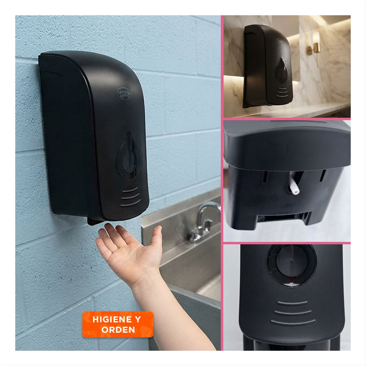 PACK2 PRACTICO DISPENSADOR DE JABON LIQUIDO DE PARED NEGRO PARA BANO Y COCINA DIARIA - 4