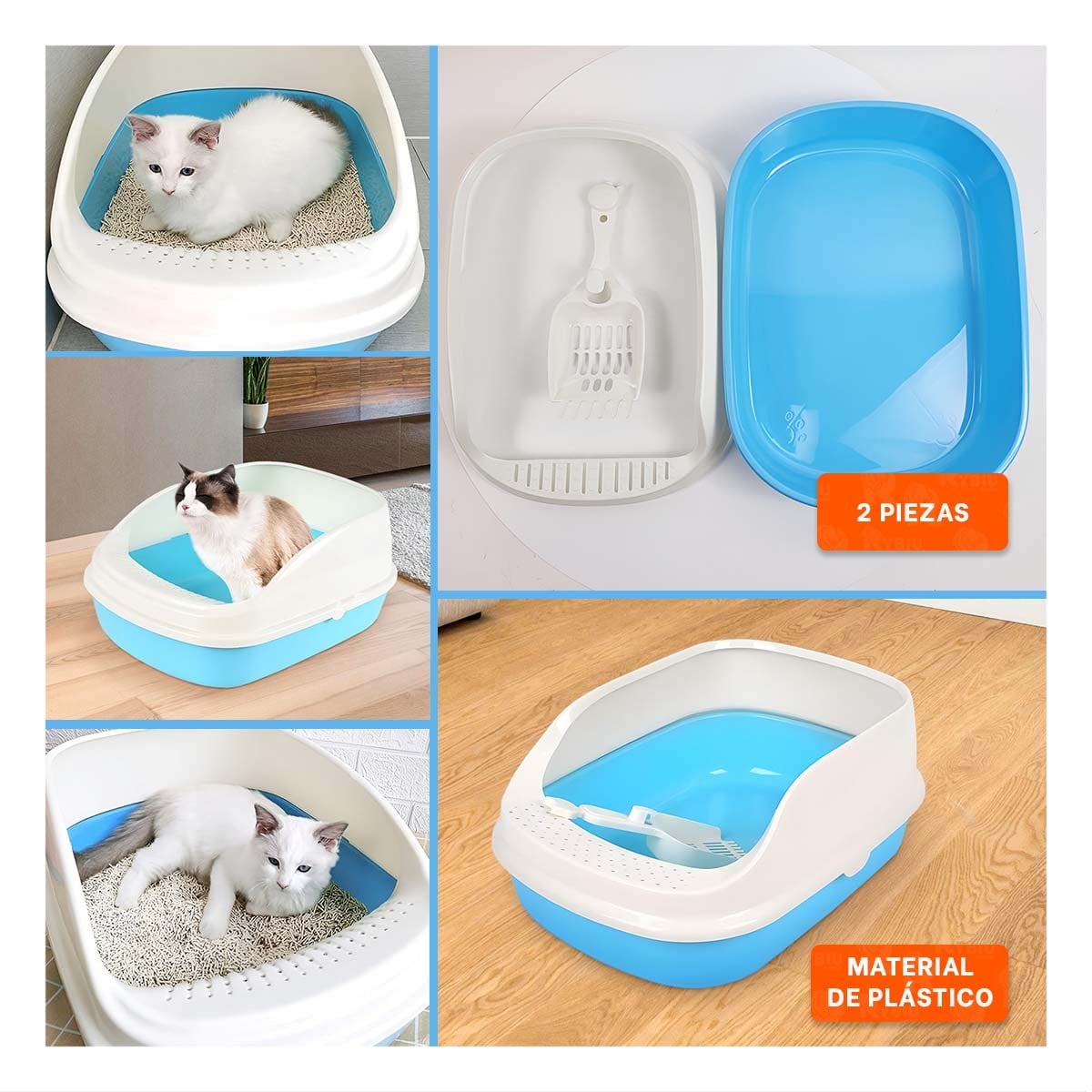 CAJA DE ARENA RESISTENTE Y FUNCIONAL 37,7X50X21CM CELESTE YSTICKY - 2