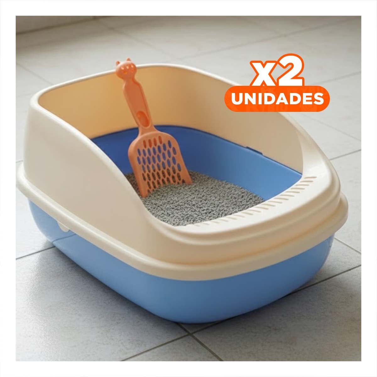 PACK2 CAJA DE ARENA PARA GATOS CON PALA Y BORDE REFORZADO 49,5X24X39CM CELESTE YPAPEL REGALO - 1