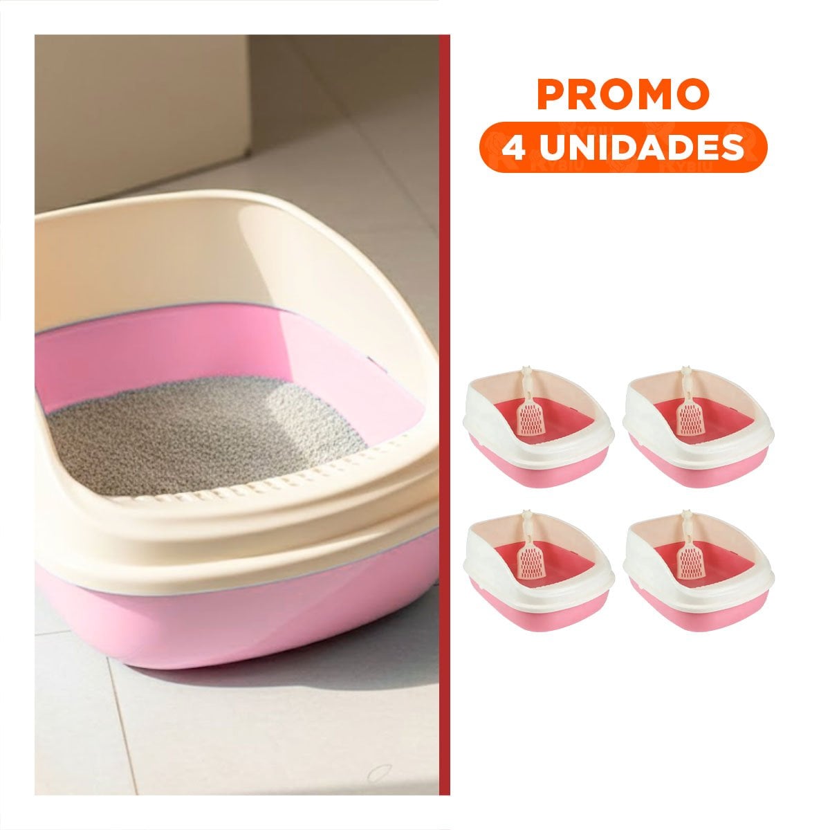 PACK4 CAJA COMPACTA PARA GATOS CON PALA Y DISEÑO COMODO 49,5X24X39CM ROSADO - 1