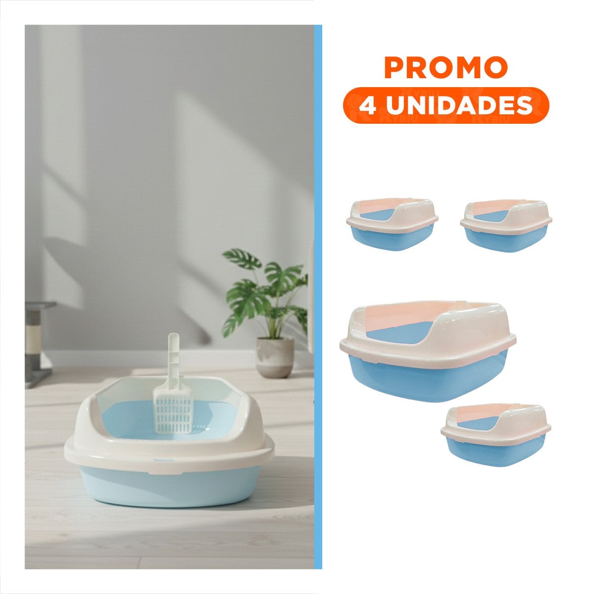 PACK4 BATEA DE ARENA COMPACTA Y PRACTICA 41,5X15X29CM CELESTE - 1