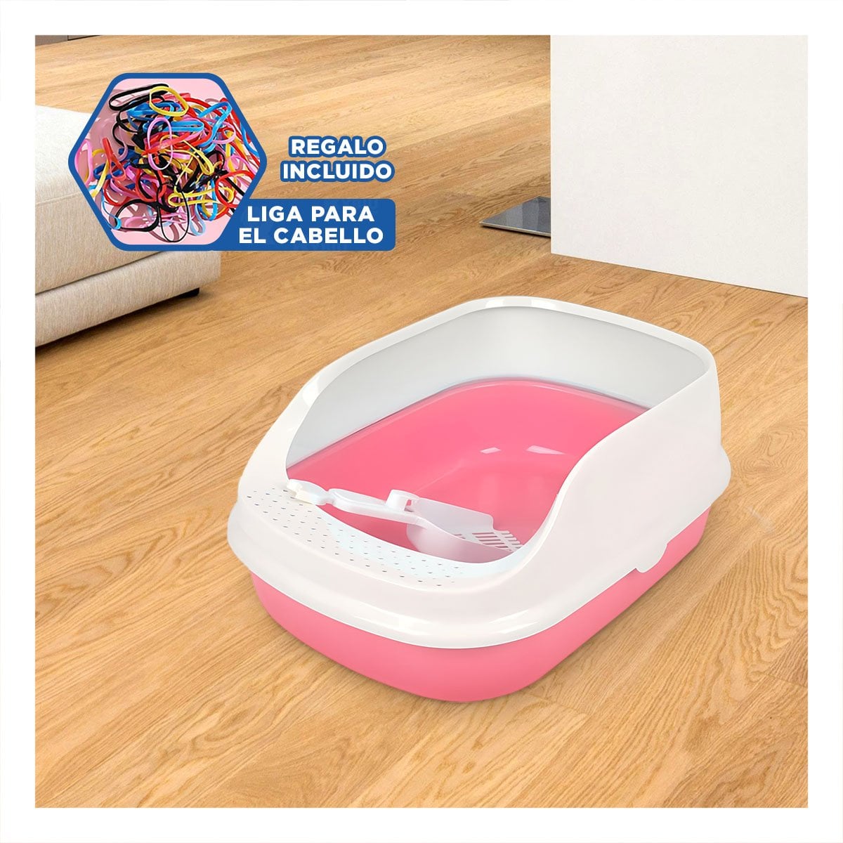 CAJA DE ARENA RESISTENTE Y PRACTICA PARA USO DIARIO 37,7X50X21CM ROSADO YLIGAS REGALO - 2