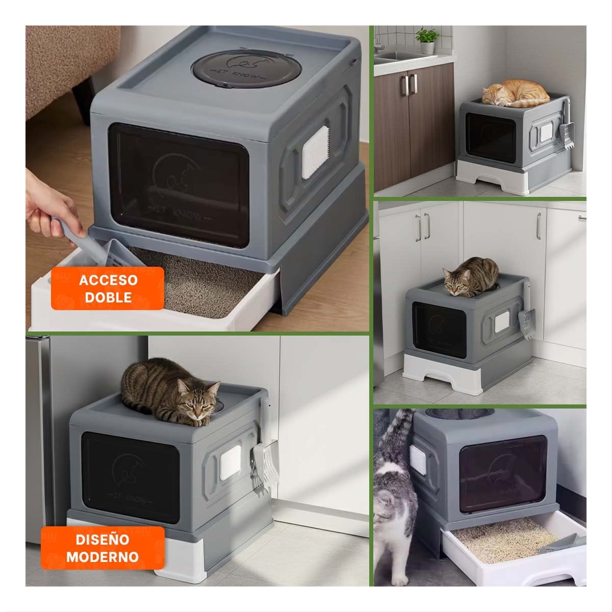 ARENERO CERRADO PARA HIGIENE DIARIA Y COMODIDAD DE GATOS PLOMO YLIGAS REGALO - 1