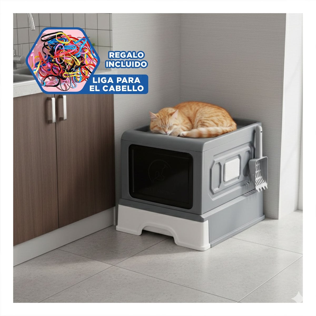 ARENERO CERRADO PARA HIGIENE DIARIA Y COMODIDAD DE GATOS PLOMO YLIGAS REGALO - 2