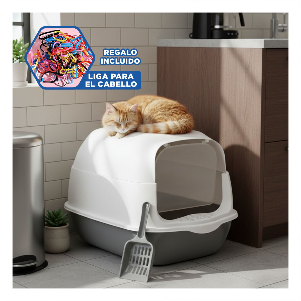 CAJA PARA GATO ABIERTO Y CERRADO 2 EN 1 COLOR PLOMO CON ESTILO MODERNO YLIGAS REGALO - 2