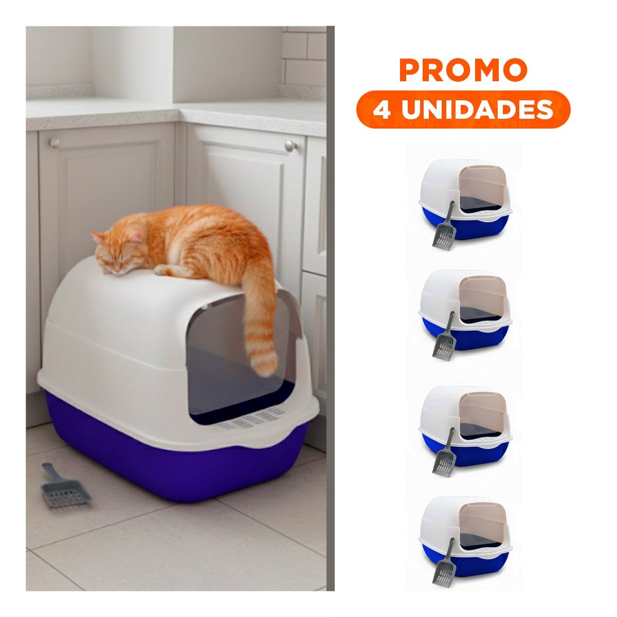 PACK4 GABINETE SANITARIO ABIERTO Y CERRADO 2 EN 1 PARA GATO AZUL DE ALTA CALIDAD - 1