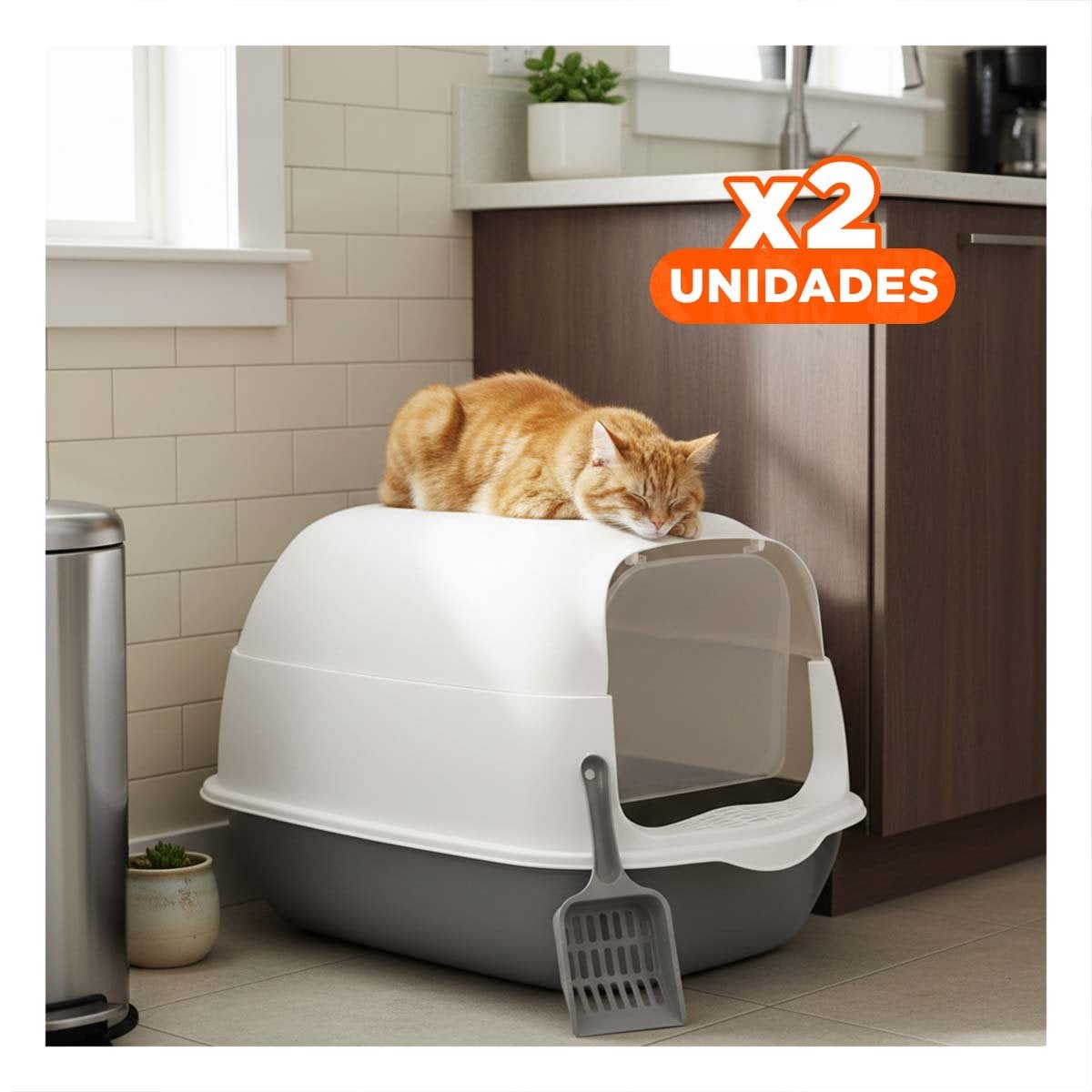PACK2 ESTRUCTURA SANITARIA ABIERTA Y CERRADA 2 EN 1 PARA GATO PLOMO DURABLE - 1