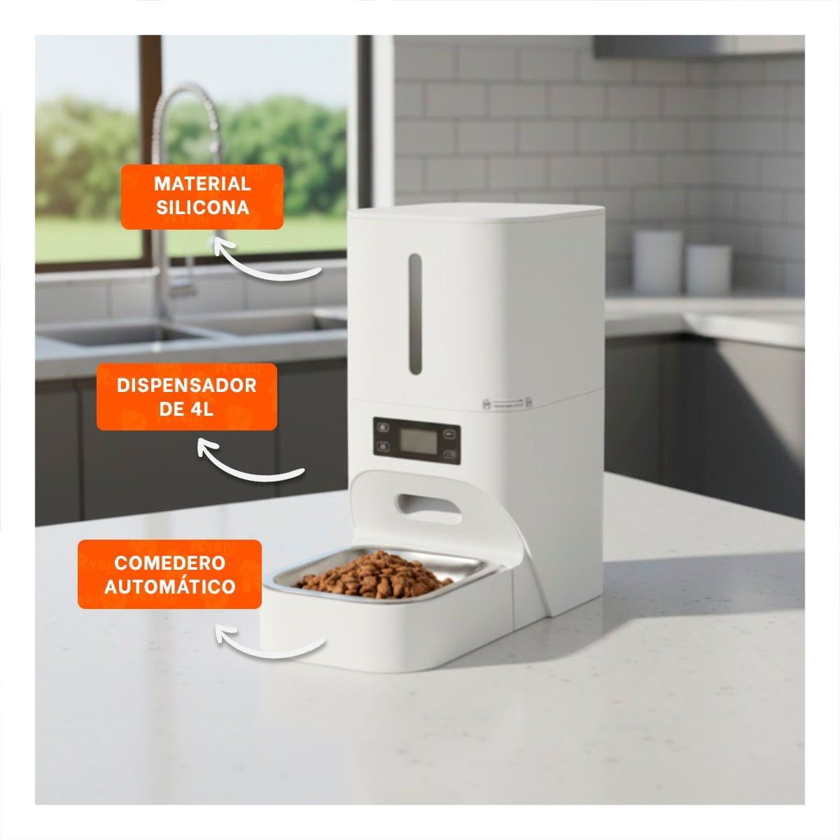 COMEDERO CON TEMPORIZADOR QUE FACILITA ALIMENTACION 4L BLANCO YPAPEL REGALO - 2