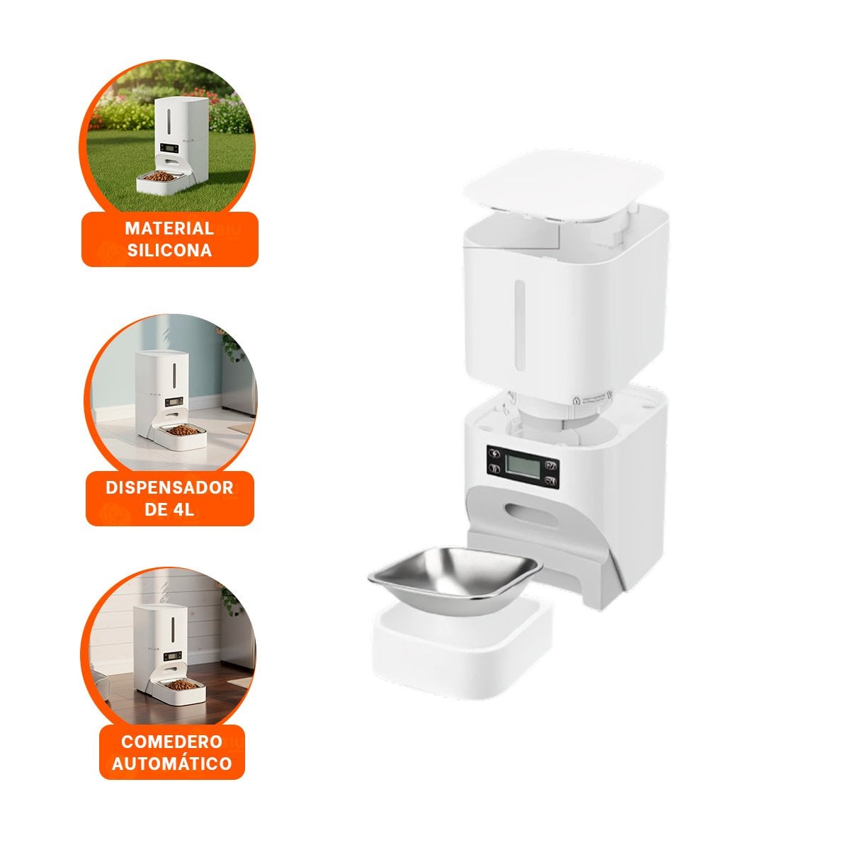 COMEDERO CON TEMPORIZADOR QUE FACILITA ALIMENTACION 4L BLANCO YPAPEL REGALO - 5