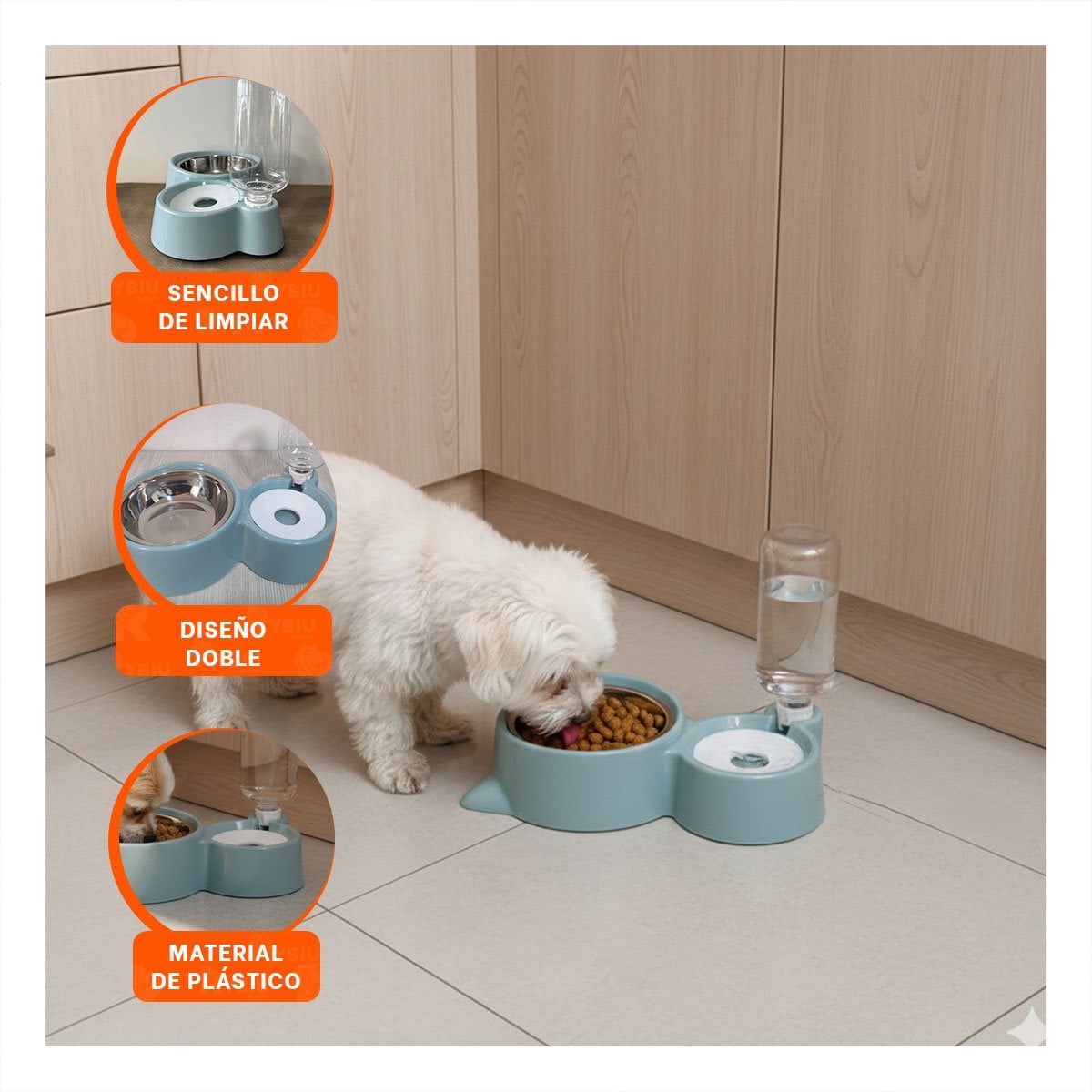PACK2 ESTACION PARA MASCOTA 2 EN 1 CON OREJITAS PARA COMIDA EN CASA CELESTE - 5