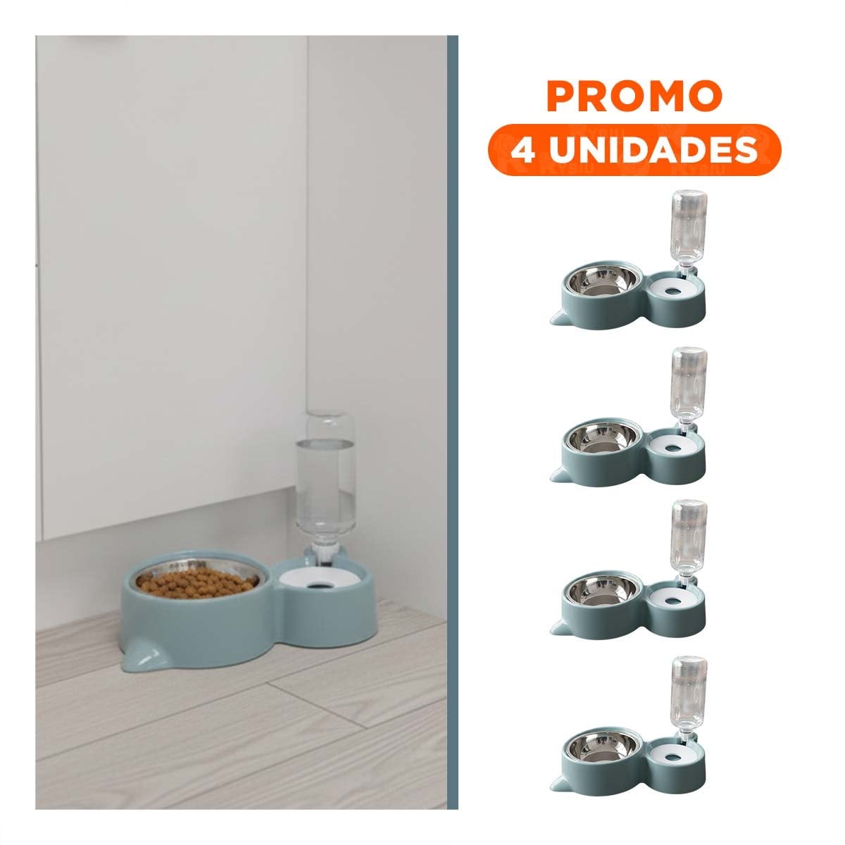 PACK4 ESTRUCTURA DE ALIMENTACION 2 EN 1 CON OREJITAS PARA MASCOTA CELESTE - 1