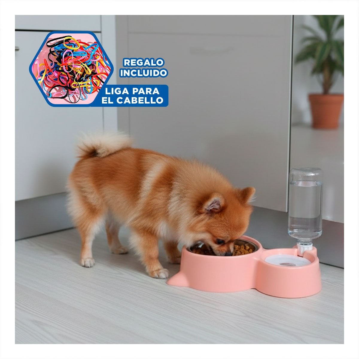 ESTACION DE COMIDA 2 EN 1 CON OREJITAS PARA MASCOTA USO DIARIO EN HOGAR ROSADO YLIGAS REGALO - 2