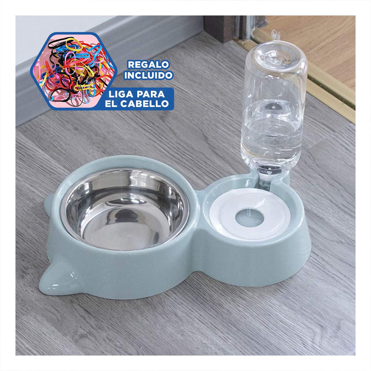 ESTACION DE COMIDA 2 EN 1 CON OREJITAS PARA MASCOTA USO DIARIO EN HOGAR CELESTE YLIGAS REGALO - 2