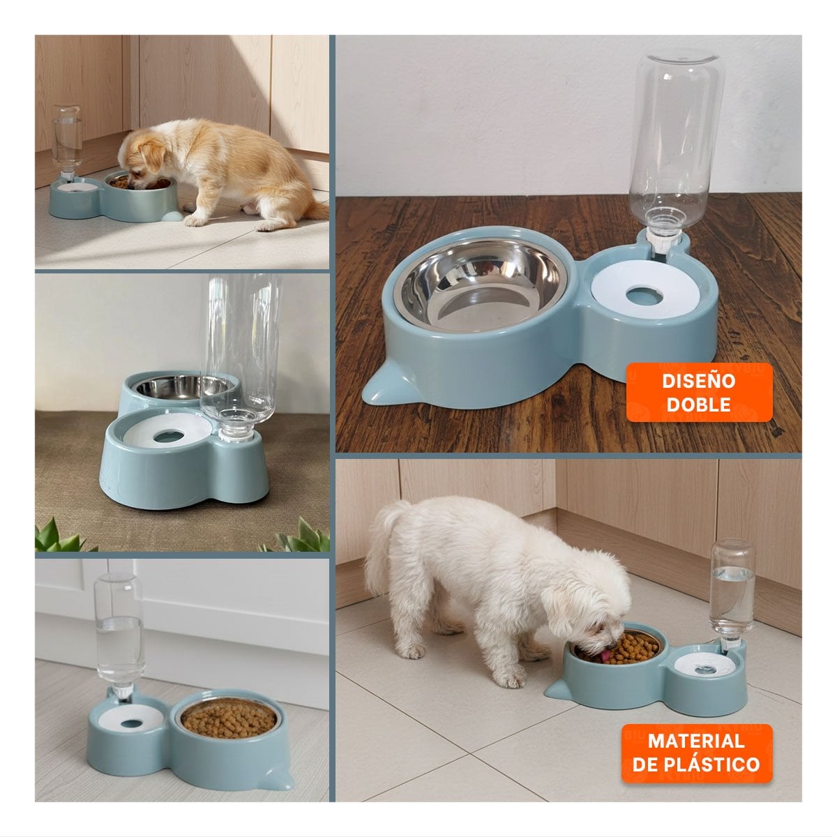 FUENTE ALIMENTADORA 2 EN 1 CON OREJITAS PARA MASCOTA EN HOGAR CELESTE YPAPEL REGALO - 3