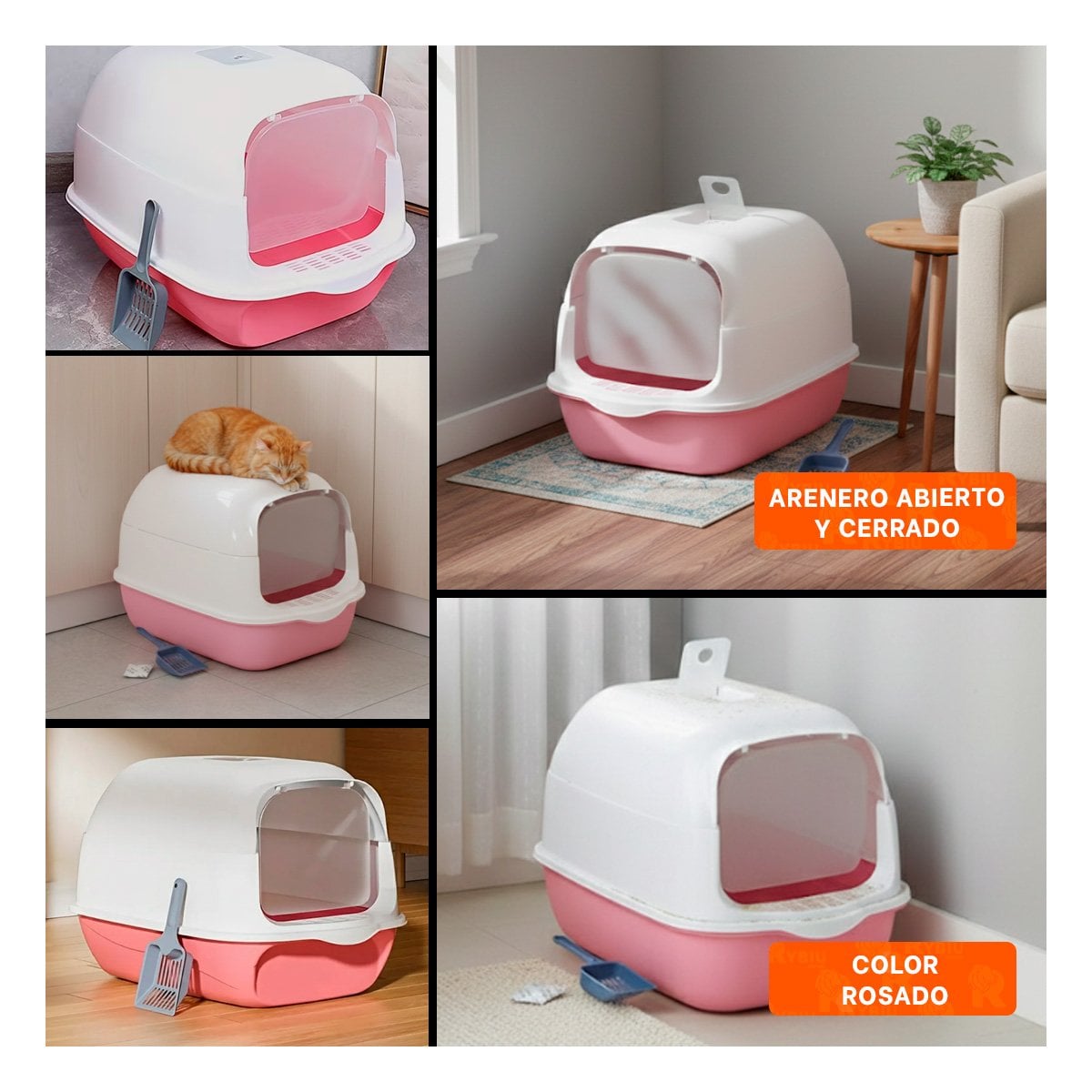 BANDEJA HIGIENICA ABIERTA Y CERRADA 2 EN 1 PARA GATO COLOR ROSADO YPAPEL REGALO - 3