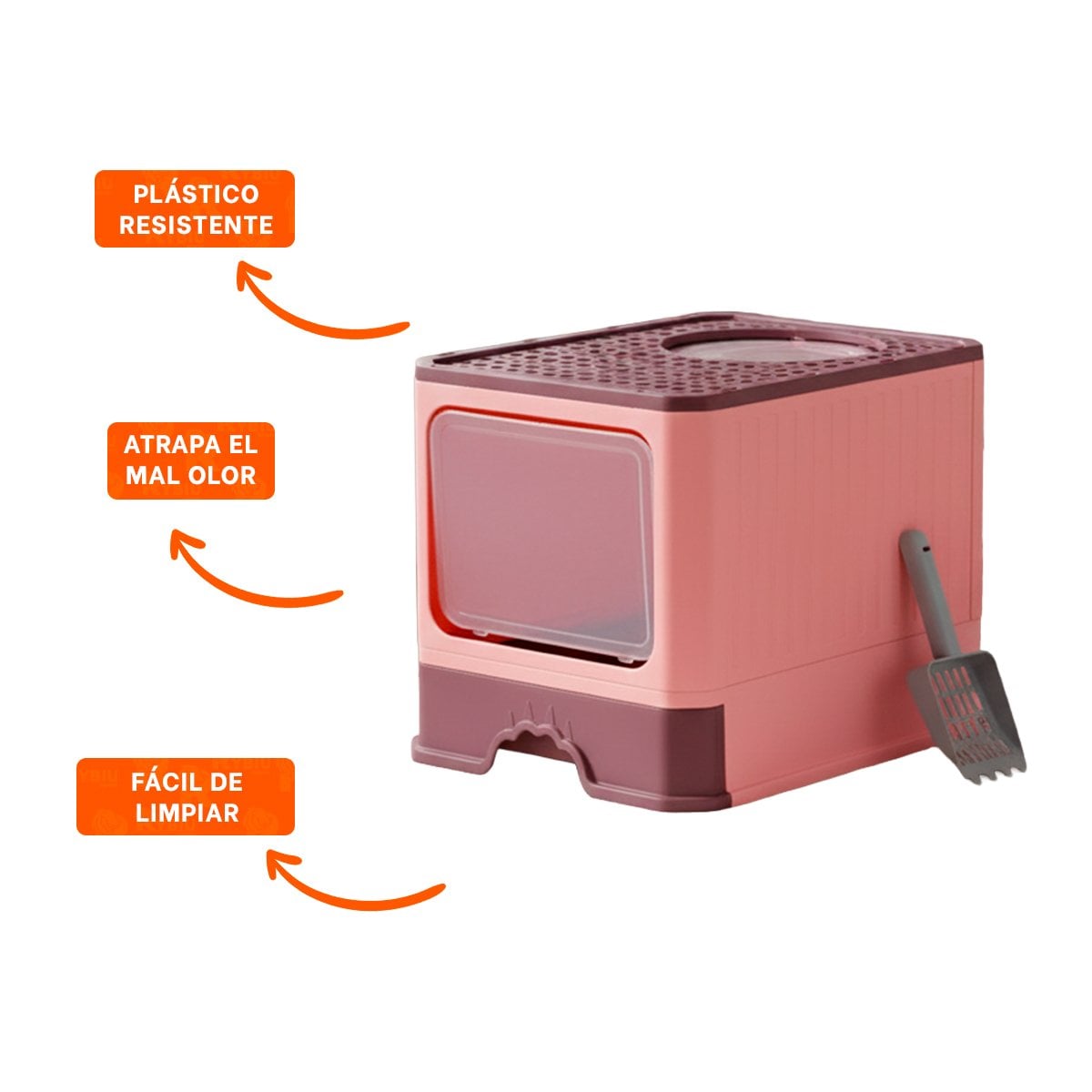 CONTENEDOR HIGIENICO CERRADO TIPO CUBO GARRITA PARA GATO EN COLOR ROSADO YSTICKY - 5