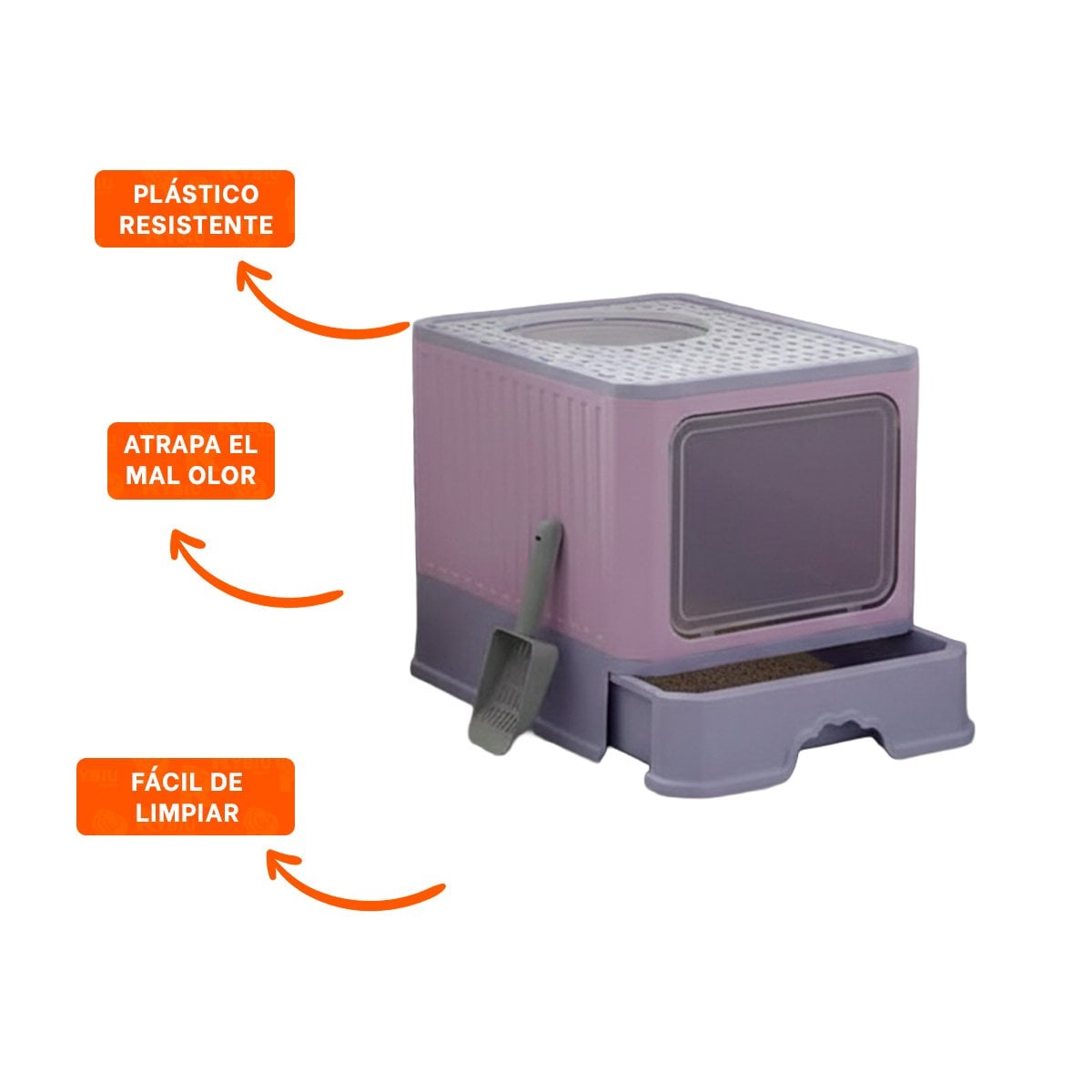 CONTENEDOR HIGIENICO CERRADO TIPO CUBO GARRITA PARA GATO EN COLOR LILA PARA CASA YSTICKY - 5