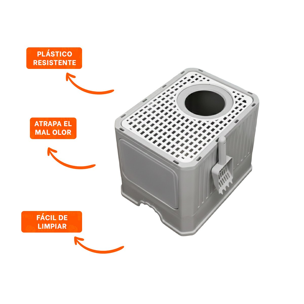 CONTENEDOR HIGIENICO CERRADO TIPO CUBO GARRITA PARA GATO EN COLOR PLOMO YSTICKY - 5
