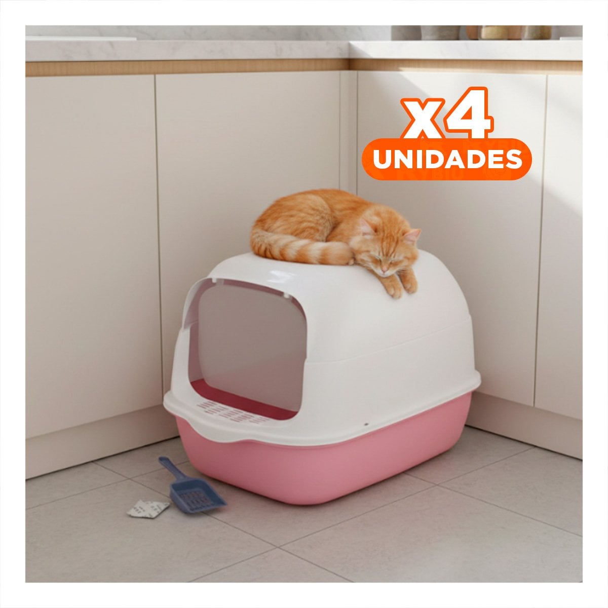 PACK4 BASE HIGIENICA ABIERTA Y CERRADA 2 EN 1 PARA GATO ROSADO PRACTICA YREGALO STICKER - 1