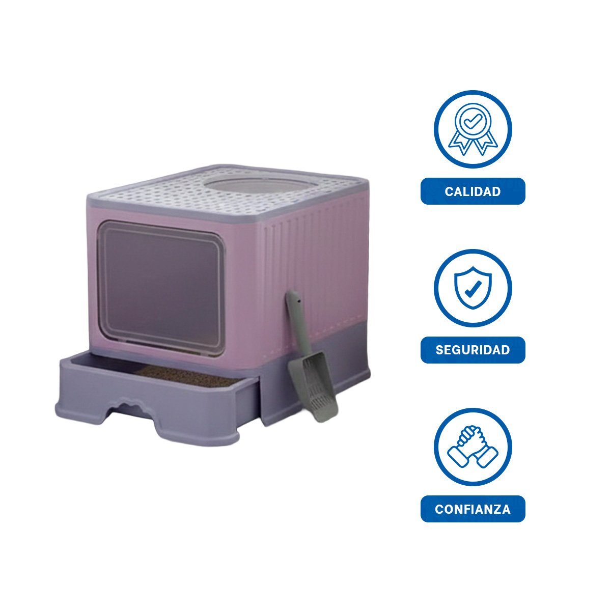 MODULO SANITARIO CERRADO TIPO CUBO GARRITA PARA GATO EN HOGAR LILA RESISTENTE YLIGAS REGALO - 5