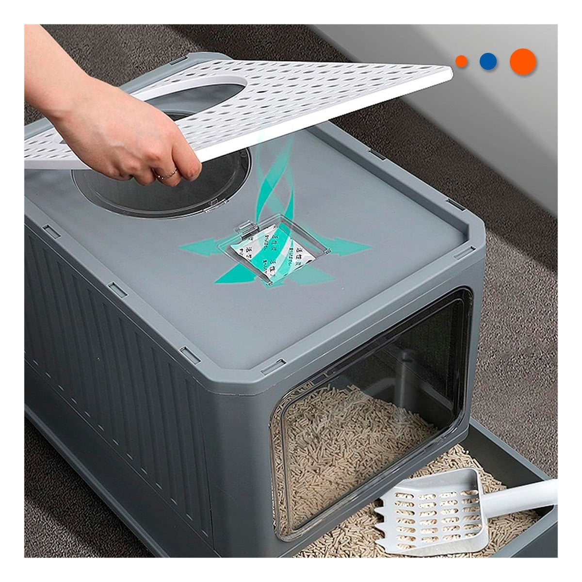 PACK2 EQUIPO SANITARIO CERRADO TIPO CUBO GARRITA PARA GATO CASA PLOMO YREGALO STICKER - 5