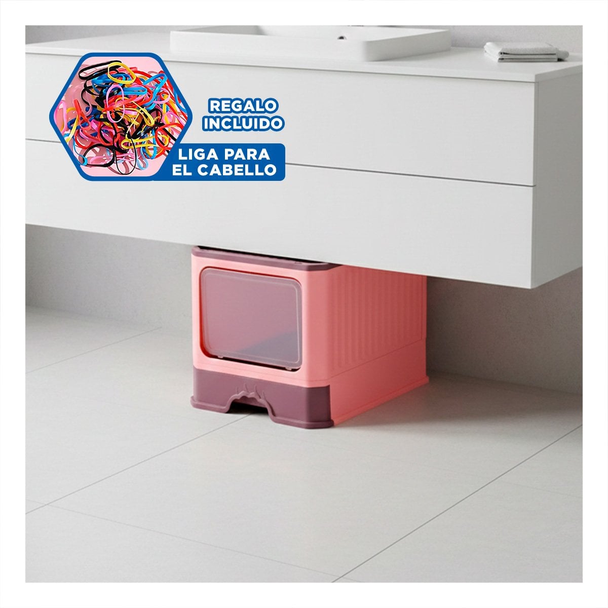 MODULO SANITARIO CERRADO TIPO CUBO GARRITA PARA GATO EN HOGAR ROSADO RESISTENTE YLIGAS REGALO - 2