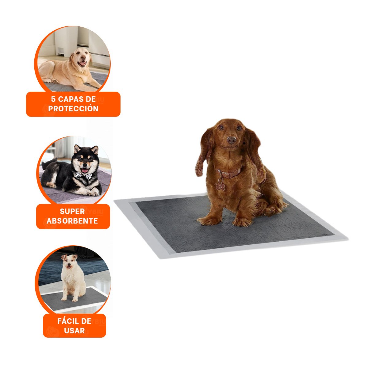 TAPETE SANITARIO PARA HOGAR CON MASCOTA 60X90 CM TALLA XL 20 NEGRO YSTICKY - 5