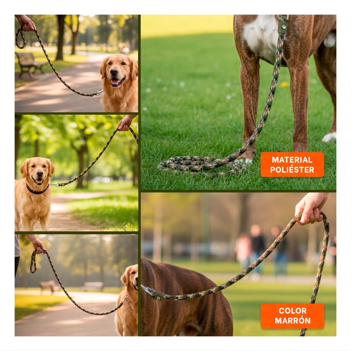 SOGA DE ENTRENAMIENTO PARA PASEOS Y JUEGOS 2,10M GROSOR 1,5CM MARRON MILITAR YPAPEL REGALO - 3