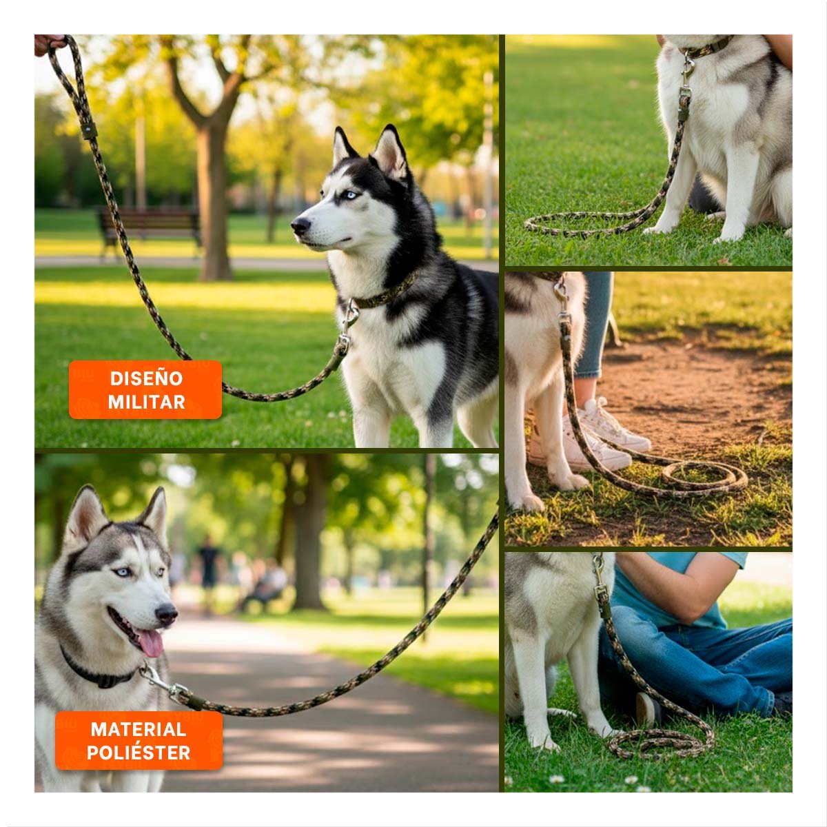 SOGA PARA PERRO QUE DIVIERTE DURANTE PASEOS 2,10M GROSOR 1,5CM MARRON MILITAR - 2