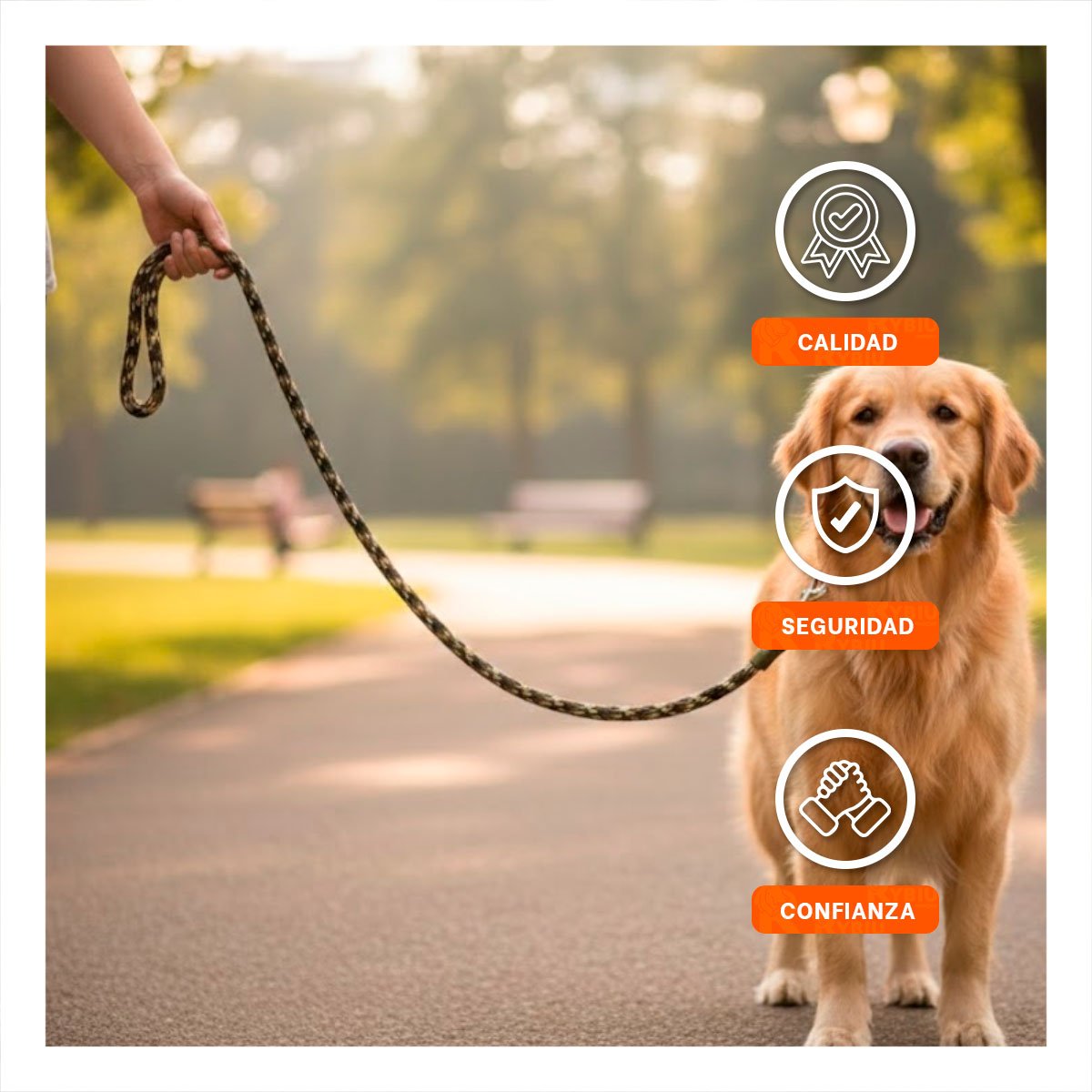 PACK4 CORDON PARA PASEOS Y ACTIVIDAD CANINA 2,10M GROSOR 1,5CM MARRON MILITAR YREGALO STICKER - 3