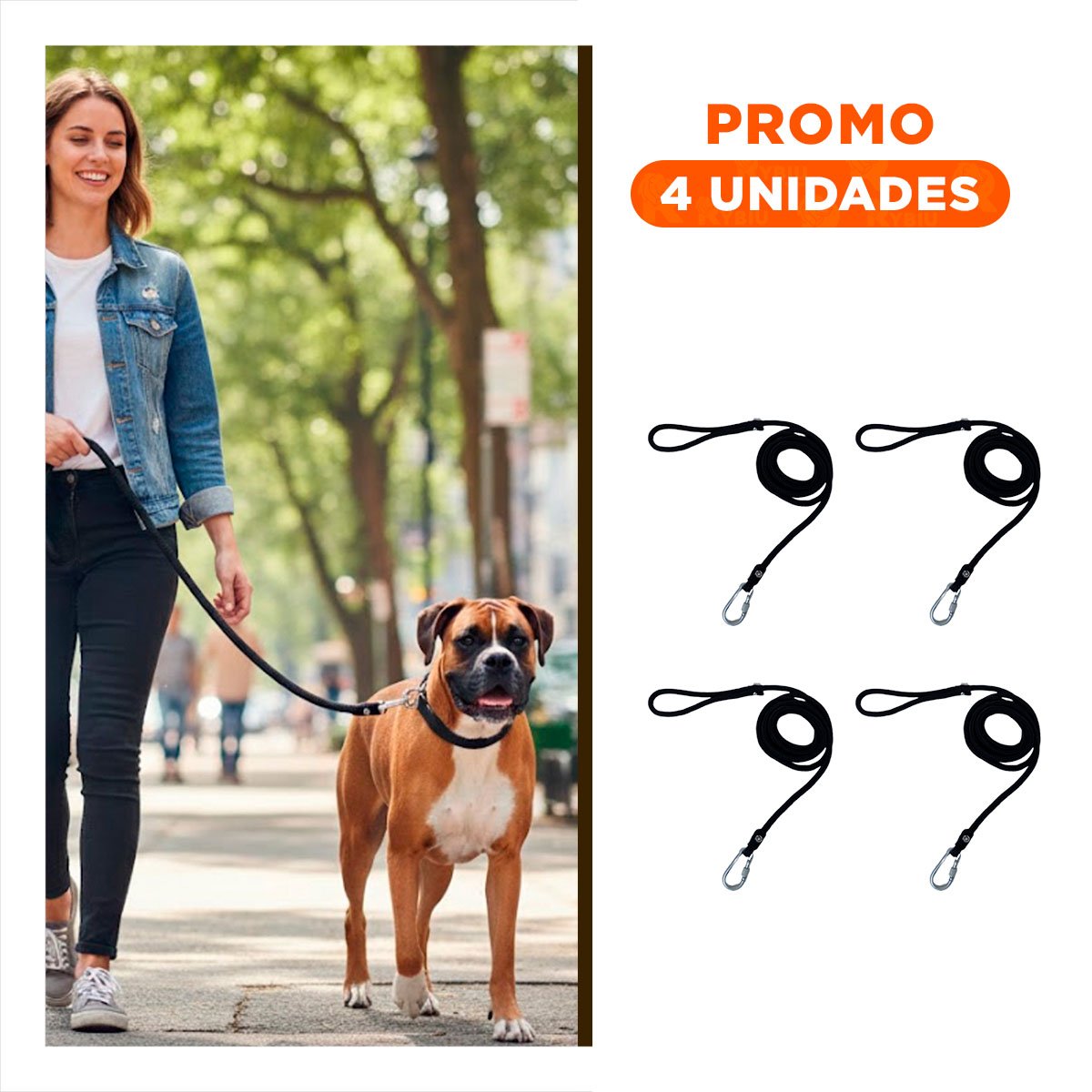 PACK4 CUERDA DURADERA QUE FACILITA PASEOS Y JUEGOS 2,10M NEGRO - 1