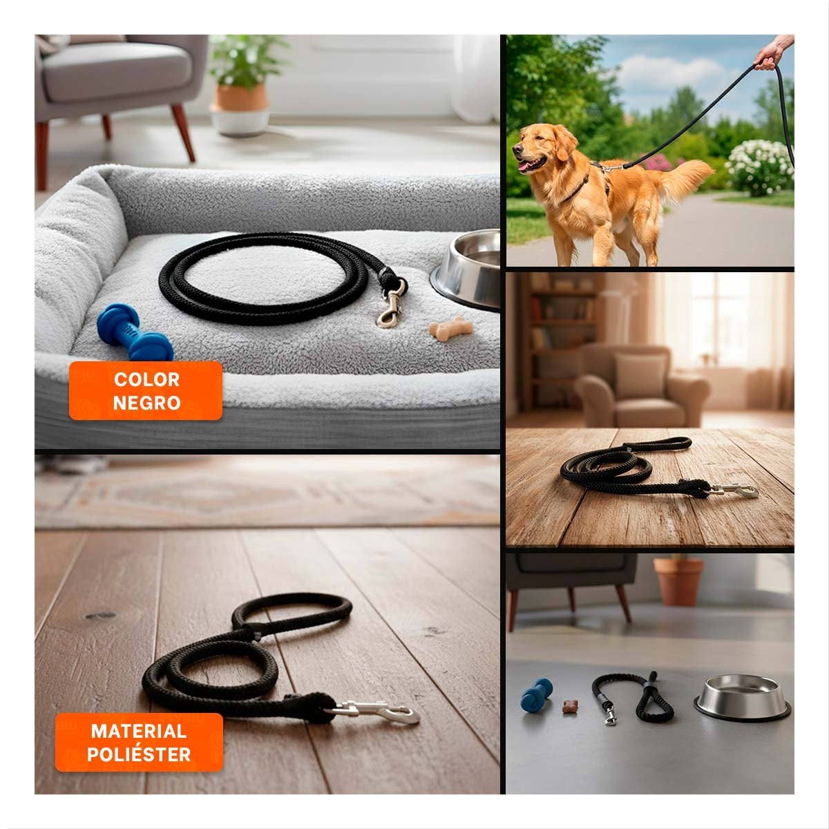 PACK2 CABLE DURADERO QUE MANTIENE PERRO ACTIVO 1,10M NEGRO YPAPEL REGALO - 3